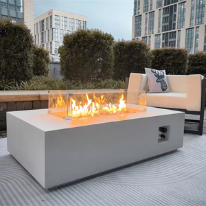 White Concrete <strong>Fire</strong> <strong>Table</strong> for <strong>Outdoor</strong> Heating <strong>Fire</strong> Pit for Patio and Backyard - Product Image 2