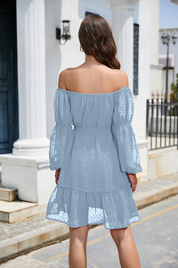 Nuovo arrivo estate off spalle abito da <span class=keywords><strong>donna</strong></span> tinta unita cintura manica lunga Casual Sexy abito da festa per giovani signore - Product Image 6