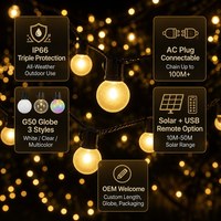 Guirlande lumineuse LED G50 Globe 5M 20 ampoules IP66 étanche, câble noir, connectable AC, pour extérieur, camping, jardin, terrasse, fête, décoration OEM