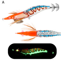 WEIHE Appât de crevettes en bois simulé avec perles vibrantes et appât de calmar lumineux