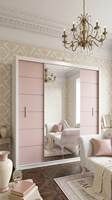 Armoire six portes de style crème français avec miroir, grande capacité, en bois massif, pour chambre principale, personnalisable