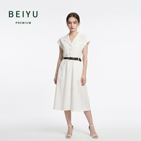 Robe d'été unie sans manches à col revers pour femme avec ceinture, robe midi à col revers – Vente en gros
