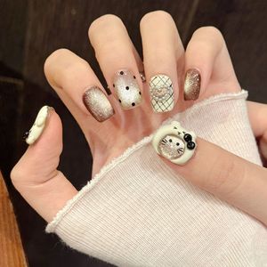 Uñas Postizas de Diseño de Ojo de Gato de Dibujos Animados, Cobertura Completa, Hechas a Mano, Estilo Corto de Alta Gama - Product Image 2