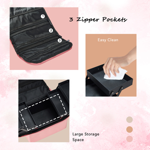 <b>Makeup</b> Bag with 4 Trays Soft Handle & Shoulder Strap Portable <b>Makeup</b> <b>Case</b> Durable Large Capacity Travel Cosmetic Organizer - Product Image 3
