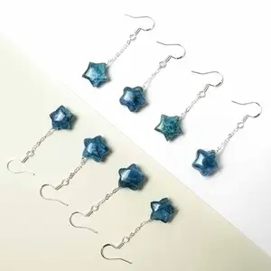 Anting-anting perhiasan bagus mode bintang apatite biru batu permata alami