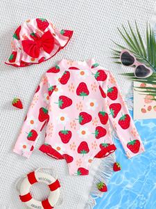 <span class=keywords><strong>Maillot</strong></span> <span class=keywords><strong>de</strong></span> <span class=keywords><strong>bain</strong></span> une pièce à manches longues pour bébé fille, imprimé <span class=keywords><strong>fraise</strong></span> <span class=keywords><strong>de</strong></span> dessin animé mignon, fermeture éclair, vêtements <span class=keywords><strong>de</strong></span> plage d'été, cadeau pour enfants - Product Image 2
