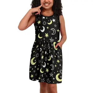 Summer Cartoon Starry Space Girl Dress With Packet OME Suppliers Full Printing Baby Clothes Girls Elegant Dresses For Kids