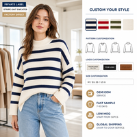Pull en tricot rayé à col montant pour femme, coupe ample, épaules tombantes, manches longues, fentes latérales, pour l'automne et l'hiver