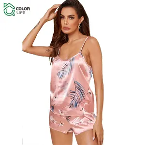Conjunto de pijama sin mangas con estampado para mujer, traje de satén de seda de hielo para verano, novedad, venta al por mayor