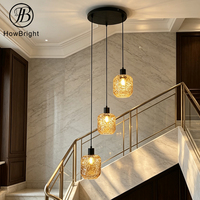 Lampada a Sospensione LED in Vetro Ondulato Fumé e Ambrato, Design Cubo con Effetto Acqua, per Scale, Sala da Pranzo, Villa