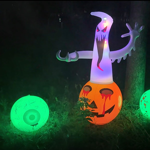 Décorations d'extérieur pour Halloween, ambiance effrayante, lumières LED en PVC qui brillent dans le noir, citrouilles et fantômes gonflables - Product Image 3