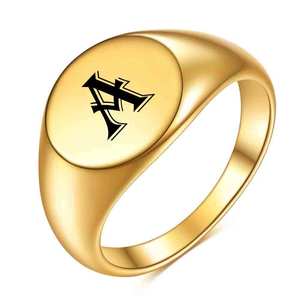 Anillo de Acero Inoxidable Pulido de 12 mm con Letra Chapada en Oro de 18K, Joyería Unisex para Regalo - Product Image 1