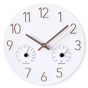 Horloge murale blanche simple à la mode moderne avec lumière LED Décoration de la maison Horloges rondes en bois Mdf personnalisées