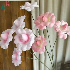 Fleur artificielle en soie Hua Ding, rose à 3 têtes à pétales inversés, branche unique, pour décoration de mariage, arche et rangées au sol haut de gamme - Product Image 2