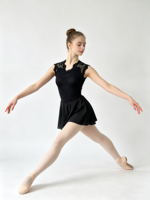 Robe de justaucorps de ballet noire pour filles, à manches courtes en dentelle, dos découpé, jupe en mousseline, costume de scène imprimé numériquement