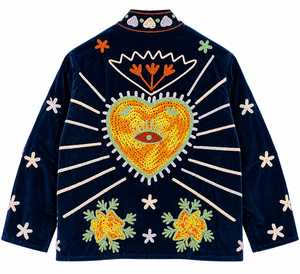 Premium Handmade Embroidered <b>Velvet</b> Bomber <b>Jacket</b> <b>Women</b> Colorful Long Sleeve V-neck Quick Dry Breathable Cotton Lining Winter - Product Image 2