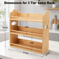 Étagère murale de rangement pour épices en bambou à 3 niveaux, gain de place, pour la cuisine et la maison, pour bocaux et bouteilles