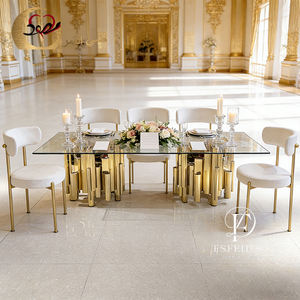 Luxurious Gold Stainless Steel Large Glass Dining <b>Table</b> Romantic Elegant Modern Design for Home Furniture Kitchen Hotel Outdoor - Product Image 4