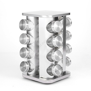 Étagère de rangement rotative en acier inoxydable pour bouteilles d'assaisonnement, organisateur vertical rotatif d'épices avec compartiments pour condiments - Product Image 3