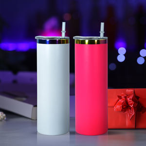 Bicchieri dritti placcati arcobaleno da 20 once isolati a doppia parete in acciaio inox Skinny Tumbler tazze all'ingrosso con coperchio e paglia - Product Image 5