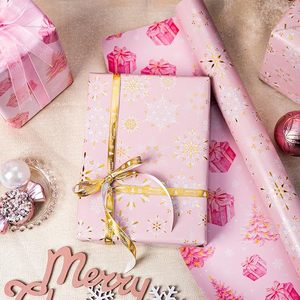 Custom Pink Gold Reversible Snowflake <b>Wrapping</b> <b>Paper</b> for Christmas Gifts Christmas Gift Packaging <b>Paper</b> for Party DIY Decoration - Product Image 2