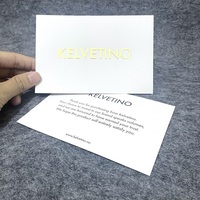 Cartes de remerciement personnalisées minimalistes blanches mates avec logo en feuille d'or et texte minimaliste pour les marques de vêtements de mode