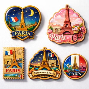 Aimant de réfrigérateur en bois époxy de forme irrégulière personnalisée, souvenir de la Tour Eiffel de <span class=keywords><strong>Paris</strong></span> - Logo de voyage France - Product Image 1
