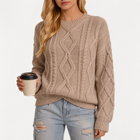 Pull en tricot ample à col rond pour femme, texture diamantée épaisse, manches longues, automne-hiver, vente en gros, OEM personnalisé