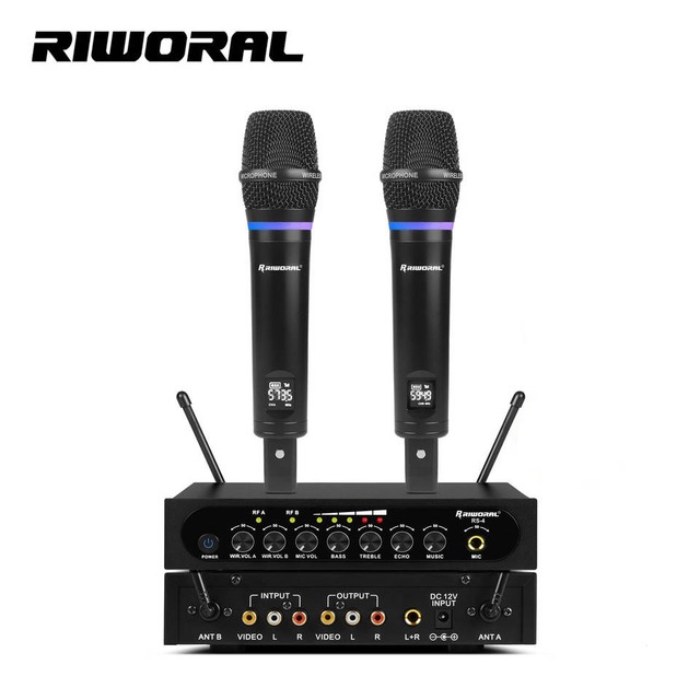 RS-4 Dual Channel Cordless UHF Dynamic Microphone System Omni-Directional for Home Karaoke