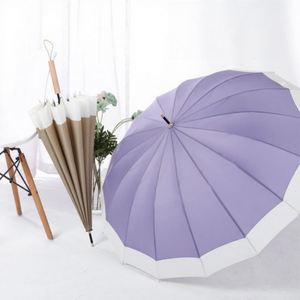 Parapluie de pluie et de soleil bicolore patchwork à 16 baleines, avec poignée en bois et protection UV, vente en gros - Product Image 1