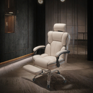 Fauteuil de bureau de direction de luxe blanc en cuir PU ergonomique, confortable, inclinable et pivotant, au design moderne, pour la maison et le bureau - Product Image 3