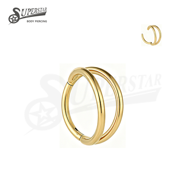 SUPERSTAR ASTM F136 Titanium Stacked Double Layer High Polished Hinged Segment Clicker Septum Nose Ring Body Piercing Jewelry