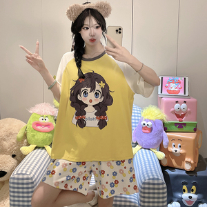Ensembles de vêtements de nuit #0514 pyjamas d'été femmes coton à manches courtes col rond décontracté dessin animé <span class=keywords><strong>fille</strong></span> doux pyjamas - Product Image 5