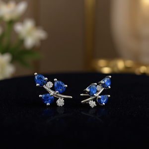 Elegantes Pendientes de Zafiro Azul con Diseño de Planta en Plata 925, Joyería Clásica para Uso Diario de Mujer, Corte Brillante Redondo - Product Image 2