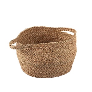 الجملة الطبيعي القش المواد الروطان مخصص الأعشاب البحرية جولة مفتوحة اليد المنسوجة النسيج سلة تخزين خشبية - Product Image 3