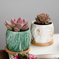 Hibou à motif de marbre scandinave et nordique, Pot de fleurs succulente en céramique, modèle Miniature, pour décor