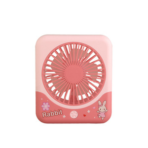 Cartoon Cute Three Speed <b>Large</b> Airflow Led Light <b>Desk</b> Fan Quiet Usb Rechargeable Handheld Small Square Fan - Product Image 3