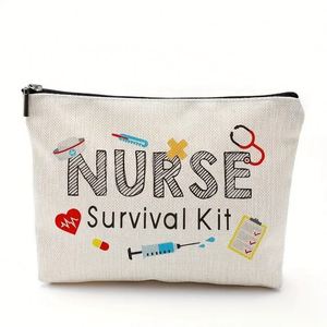 Trousse de toilette imperméable BSCI, pochette cosmétique, sac d'infirmière en lin imprimé lettres BSCI - Product Image 3