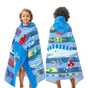 Kinderen Bedrukt Capuchon Handdoek Cartoon Geabsorbeerd 100% Katoen Fabriek Zwemmen Kinderen Poncho Capuchon Bad Strandlaken