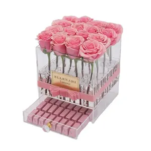 Großhandel wasserdichte quadratische gut aussehende Acryl Schublade klare Kristall Graduierung Mutter Blume Geschenk box mit Schublade