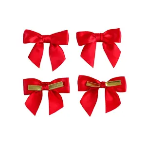 Fabriek Professionele Pre-Made Kerst Rode Twist Tie Strik Voor Boom Top Decoratie