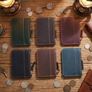 Vintage Genuine Leather Business Card Coin Purse Zipper Closure Unisex <b>Wallet</b> Cowhide Mini Multi-Function Card <b>Holder</b> - Product Image 1