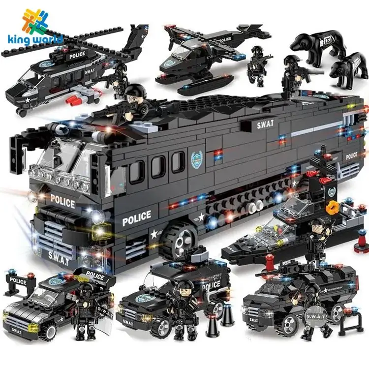 SWAT Police Bus Car Building Block Bricks Brinquedos Set SWAT Mobile Combat Vehicle 3D Puzzle Para Crianças Boy DIY Assembly Toy