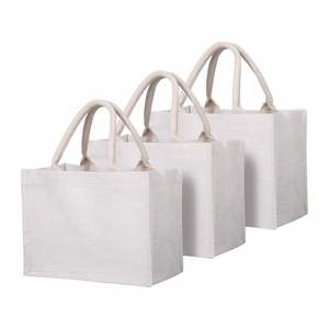 Custom Logo Natural Recyclable Wedding Picnic Tourism Beach Shopping Jute <b>White</b> Fabric Tote <b>Bag</b> - Product Image 1