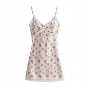 Chemise de nuit sexy en dentelle florale avec jupe moulante rembourrée, style doux et pur, tricotée sans manches pour femme - Product Image 5