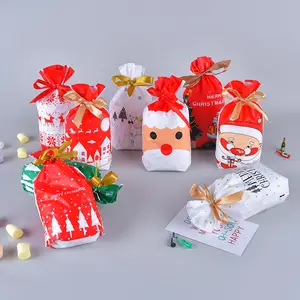 Christmas decor Christmas Eve printing velvet ribbon apple drawstring bag candy packing bundle pocket portable gift bag