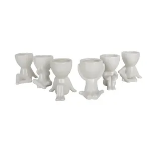 Set postur tubuh layak untuk manusia, dekorasi dalam ruangan Pot bunga putih Mini patung kecil Pot keramik