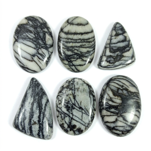 Radha Arts Cabochon en Jaspe toile d'araignée naturel, Pierre précieuse en vrac, Mélange noir et blanc, Formes variées, Dos plat, Fait main, Lot en gros - Product Image 1