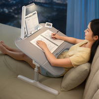 Bureau portable pour lit et canapé avec accoudoirs rembourrés doux et lampe de bureau LED à protection oculaire, grand bureau de lit réglable en hauteur et en angle
