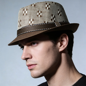 Sombrero Trilby de Paja con Diseño a Cuadros, Estilo Coreano, para Hombre, Primavera-Verano 2025, Estilo Británico Vintage - Product Image 1